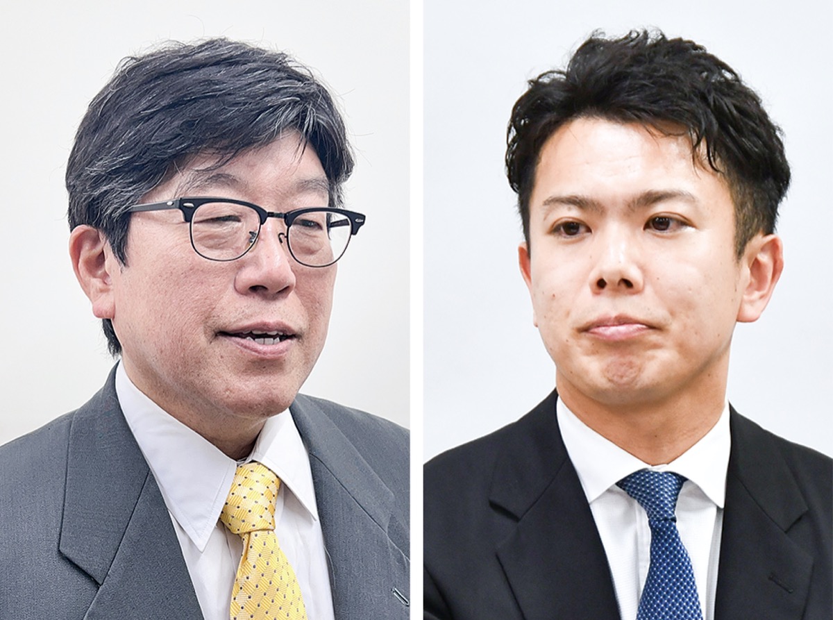 取材に応じる茅氏(右)=3月19日・厚木市内=と、今鉾氏(左)=3月20日・田代の診療所
