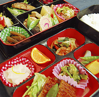 一般高齢者向け（奥）と糖尿食（手前）の一例