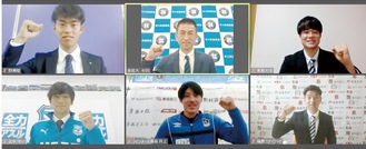 左上から野澤選手、小湊監督、東島選手、下段左から篠崎選手、酒井選手、上畑選手