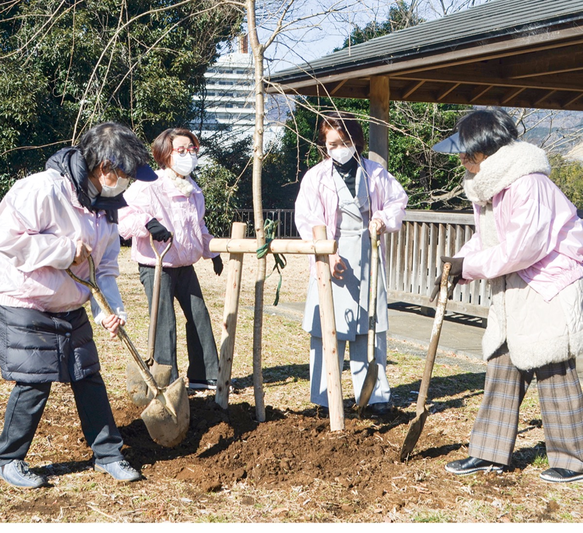 しだれ桜の植樹を行う同団体メンバー