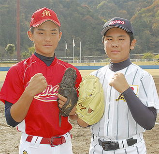 日台国際野球大会に出場する浅見君（左）と全米選手権大会に出場した野口君（右）