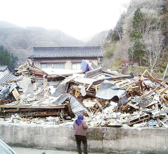津波に襲われた釜石市周辺の住宅地（震災当時）