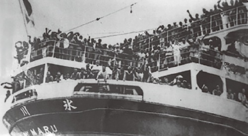 引揚船の第一船として浦賀港に入港した氷川丸