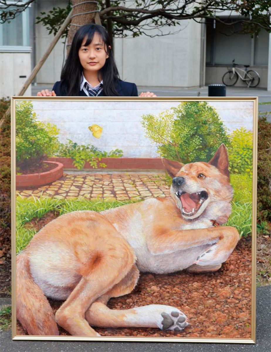 横須賀総合3年 今西さん 愛犬の戯れ 緻密に描写 全国総合文化祭で出品