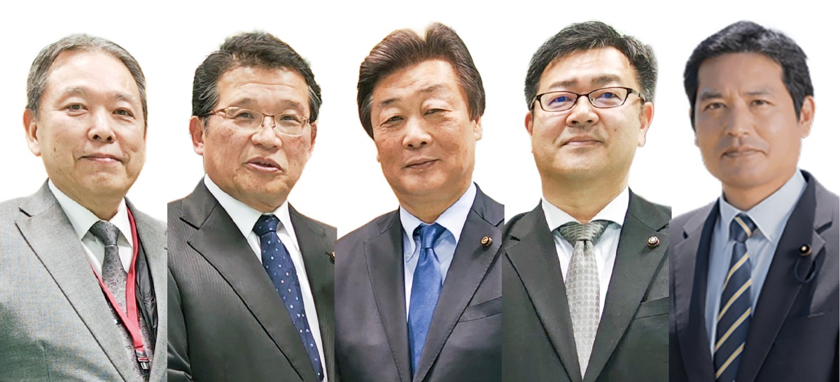 左から伊関功滋、長谷川昇、工藤昭四郎、高橋英昭(市議会)、永井真人(県議会)