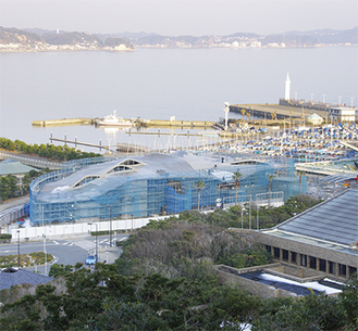 1964年東京五輪のヨット競技場として整備された湘南港で改装中の江の島ヨットハウス。今春完成する予定