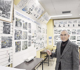 「目まぐるしい開発の様子と旧市庁舎の記録を写真や地図を交えて展示中です」と内藤喜嗣副委員長