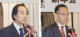 あいさつする福島会長と齊藤会長（右）