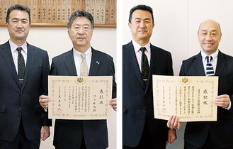 川上代表取締役（左）と山田社長（右）と村上税務署長