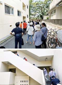 津波避難訓練に参加する住民ら（写真は提供）