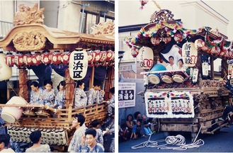 五町の提灯をつけた諏訪神社例大祭の山車