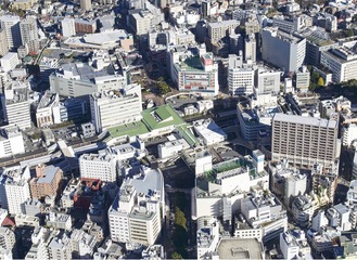 更新期が近づく商業ビルが建ち並ぶ藤沢駅前街区（市提供）