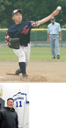 中学時代の小笠原投手（上・提供）、湘南ボーイズの田代監督（下）