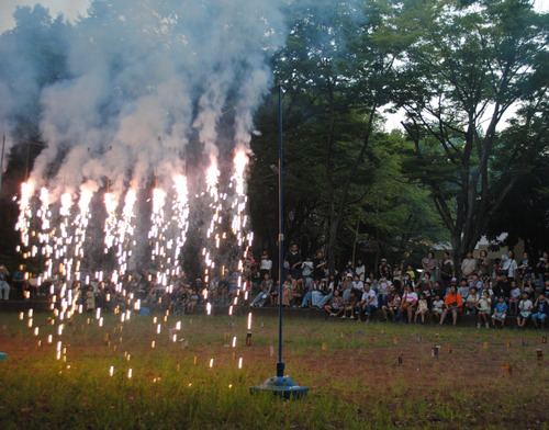 「ナイアガラ花火」を鑑賞しながら歓声を上げる子どもたち