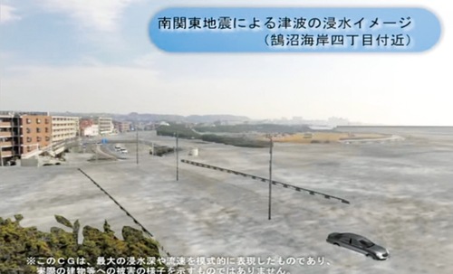 津波浸水想定CG動画「05 鵠沼における浸水イメージ」より（市提供）
