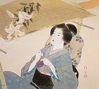 優美な女性美を追求し続けた清方写真は「美人四季　山百合（夏）」昭和25年（1950）東京富士美術館蔵