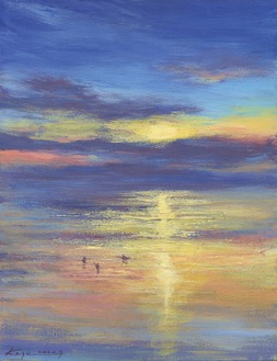 展示作品の１つ『朝陽の海』（Ｆ６号、アクリル画）