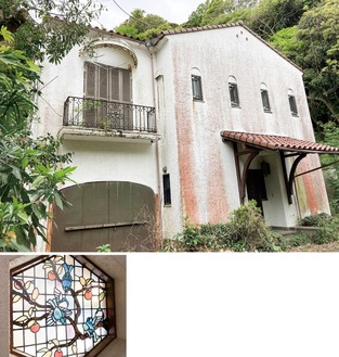 解体する方針が決まった旧前田邸（上）、鎌倉文学館に移設予定のステンドグラス＝いずれも市提供