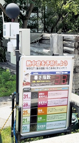 表示板、左上の球体が測定器＝７月１日撮影