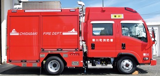 ▲新しい災害対応特殊消防ポンプ車は８００リットルの水やエンジンカッターなどの機材を積む