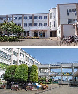 特別支援学級が開設された柳島小学校（上）と鶴が台中学校（下）＝市教委提供