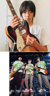 （上）ギターを手にする三浦さん（下）昨年結成したレプリカズ
