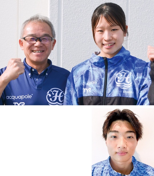 （上）笑顔で意気込みを見せる山本選手（右）と村上コーチ（下）国際大会に初出場する西村選手