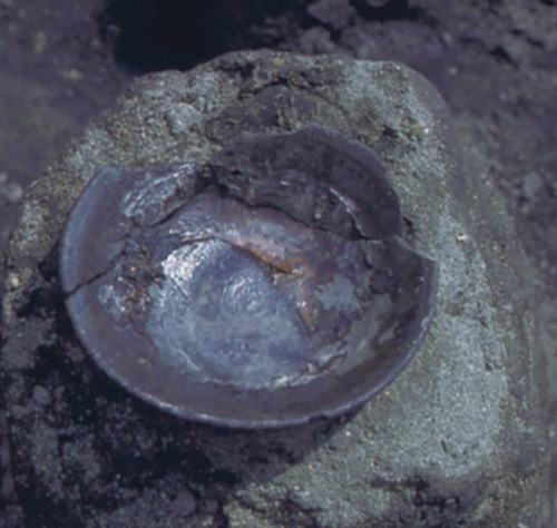 発見時の漆紙文書が付着した土器