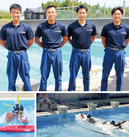 (上)左から平子さん、根本さん、長橋さん、小松さん(下)練習に励む４人＝８月、茅ヶ崎市立西浜中学校