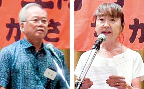 あいさつに立つ菅原前監督と五十嵐新監督＝提供