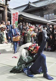 寒川神社で行われた獅子舞演技
