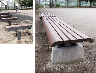 菅田公園のベンチ（右が新設後）