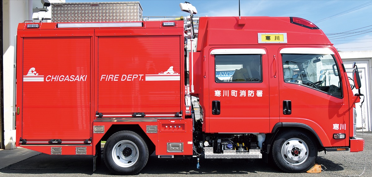 ▲新しい災害対応特殊消防ポンプ車は800リットルの水やエンジンカッターなどの機材を積む