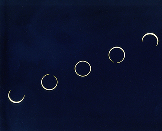1987年9月23日に沖縄で観測された金環日食の連続写真（平塚市博物館提供）