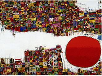 展示される田澤茂氏の作品「太陽の街」（１９６８年）／写真は平塚市美術館提供