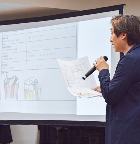 メンバーが考えたメニューを発表する様子