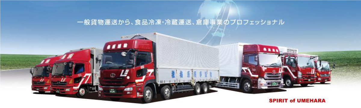 安心、安全、確実、そしてスピーディー！冷凍・冷蔵設備を備えた食品輸送やあらゆるニーズに応える一般貨物輸送、倉庫保管まで梅原商事運輸にお任せ！