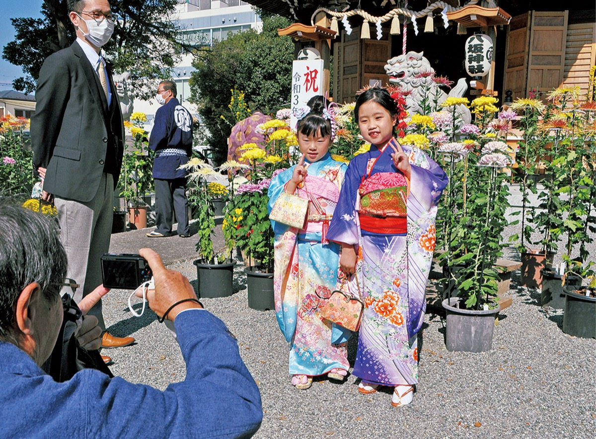 水彩画「七五三を迎える神社」