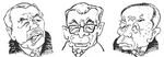 河口さんの似顔絵。左から「コンピュータ付きブルドーザー」といわれた田中角栄、三木武夫、福田赳夫