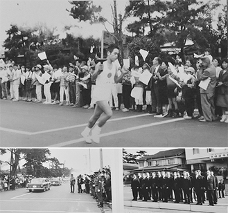 野谷さんが49年前の東京オリンピックで撮影した聖火リレーと大磯選手村でのセレモニーの写真