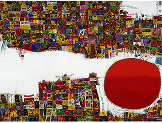 展示される田澤茂氏の作品「太陽の街」（１９６８年）／写真は平塚市美術館提供