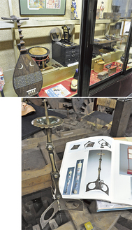 歴史を感じさせる民具（上写真）と、モースのコレクションと同一の折り畳み式燭台