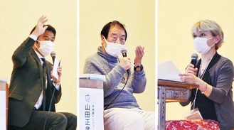上映後に行われたパネルディスカッション。左から鮫田さん、山田さん、亀倉さん