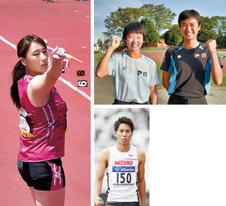 写真右上…川崎さん（左）と安井さん写真左…山内さん＝本人提供、写真右下…松下さん＝ミズノ（株）提供