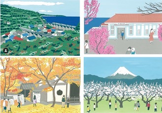 たなかきょおこさんによる、ちょうちんデザイン画「小田原の景色」10種類ほど制作予定（写真は候補作品）