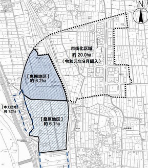 市議会建設常任常任委員会で示された鬼柳・桑原地区の工業団地整備の図面（一部）