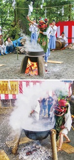 宮城野（上・保存会提供）と仙石原（下・町生涯学習課提供）の湯立獅子舞の様子