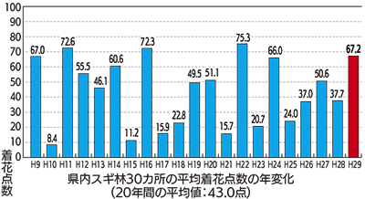 飛散量、昨年の５倍に