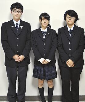 全国大会へ出場した３人・岡田くん（左）田宮さん（中）竹内さん（右）