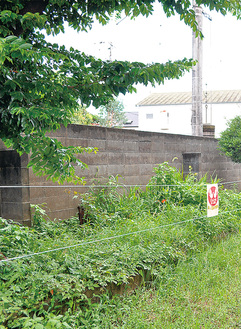 撤去が検討されている岡本小のブロック塀